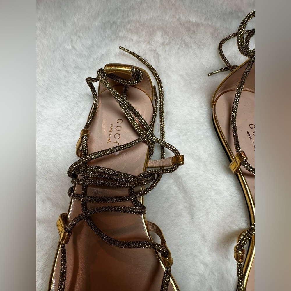 Gucci Metallic Gold Lace-Up Sandals - Picture 8 of 16